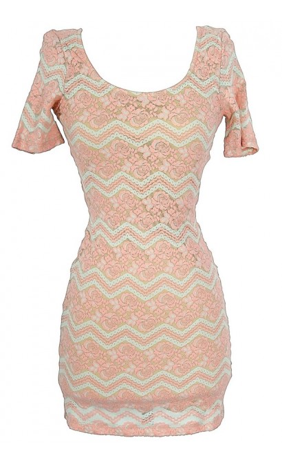 Summer Nights Floral and Chevron Bodycon Dress in Pink